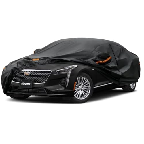Kayme Sedan Car Cover Fit for Cadillac CT6 (2016-2020) Automobiles All Weather Waterproof, Outdoor Cover Sun Rain Protection, with Lock and Zipper Doo