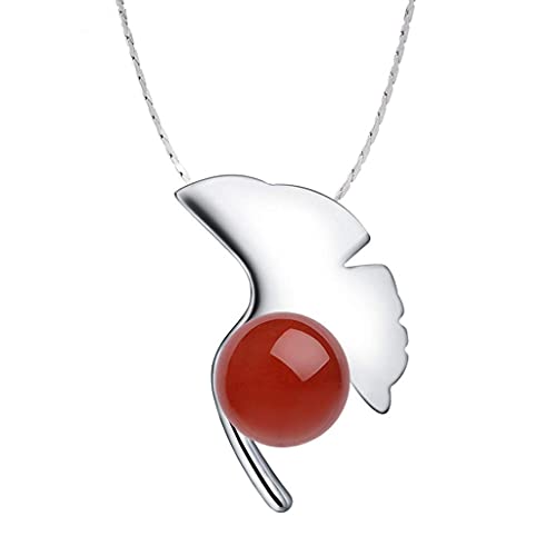 Collier personnalisé pour femme bijou d'amour ginkgo biloba et agate rouge