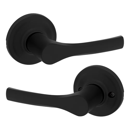 Kwikset Henley Interior Passage Door Handle, Lever For Closet and Hallway Doors, Reversible Non-Locking Handle Lever, Matte Black, with Microban Protection