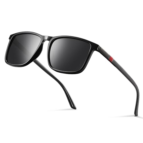Image of kunchu Polarized Sunglasses Men Women - UV400 Protection Sunglasses Men Women TR90 Ultralight Frame Black Retro Sport Polarized Sunglasses for Fishing, Fishing, Skiing Black/Red
