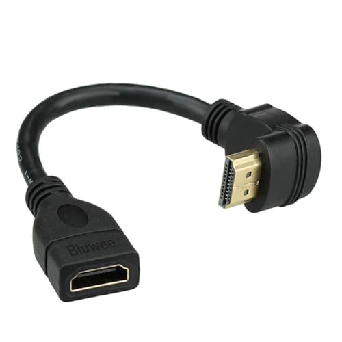 Bluwee HDMI Extension Cable High Speed 90-Degree Angle Male to Female Wire Cord Extender - Gold Plated Plugs, Black (0.5FT)