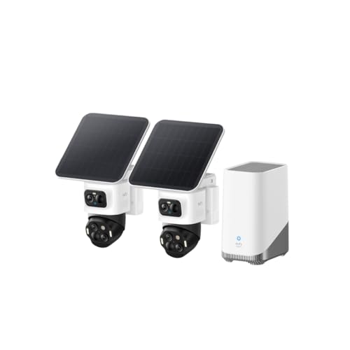 eufyCam S4 2‑Kamera‑Set, kabellose Solar‑Überwachungskamera außen, 3‑Linsen Bullet‑PTZ‑Kamera, 4K UHD, 360° Multi‑Kamera‑Tracking, Auto‑Tracking, 8× Hybridzoom, Farbnachtsicht, 16TB lokaler