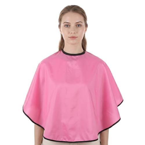 Makeup Cape, Hair Dye Cape Short for Beauty Salon, Barber, Home Use, Adjustable Snap Closure, Pink Polyester, Anti-Static, Machine Washable