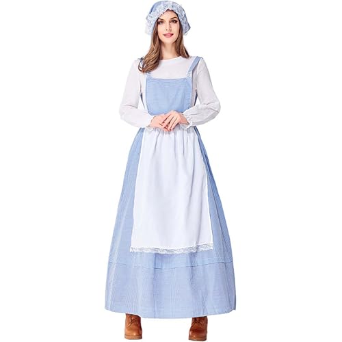 Déguisement Halloween Femme Robe Bleu Blanc Anime Servante Fermière Style Campagne pour Fête...