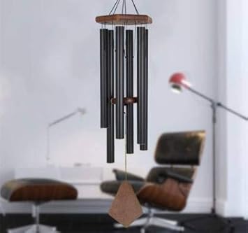 NATURAL MELODY Made up of 6 Pipe Aluminum and Wood Wind Chimes for Home| Good Sound | Positive Energy | 18 Inch | Black