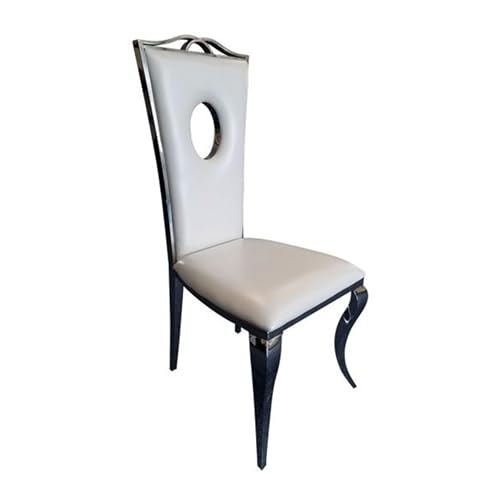 Benjara Nick Dining Chair Set of 2, Faux Leather, Foam Cushions, Silver Frame, White and Chrome