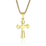 TOLOWOBK Kette Herren Kreuz Halskette, Katholizismus Kreuz Edelstahl Halskette Gold Farbe Halsketten Schmuck