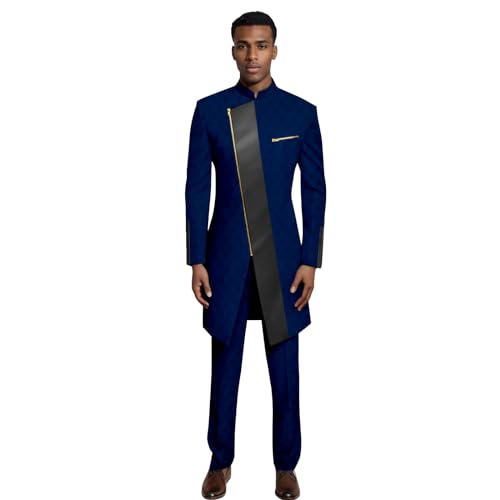 Men`s Suits Full Sleeve PU Zipper Jacket and Pants 2 Pieces Set Formal Wear Tribal Suit African Clothes