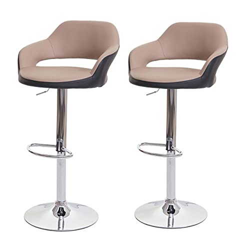Mendler 2X Tabouret de Bar HWC-F16, Tabouret pivotant, avec Dossier Simili Cuir - Taupe-Noir