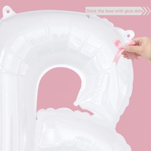 Image of White Bride Balloons 40 inch with Ribbon Bows for Bridal Shower Bride to Be Bachelorette Party Decorations Wedding Engagement Party Decor (Pink)