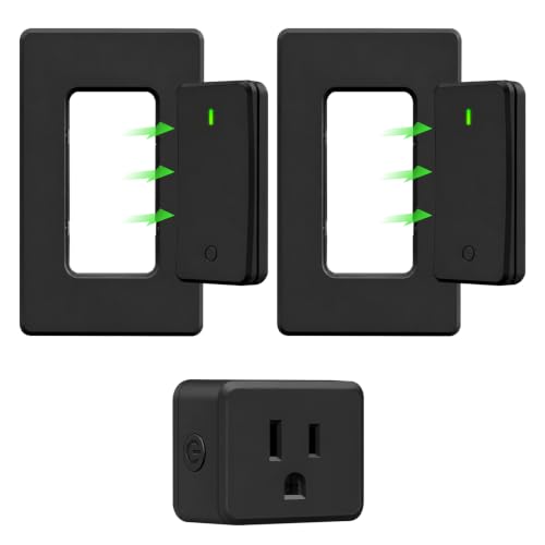 Image of Greencycle Remote Control Outlet with 2 Black Detachable Wireless Switches