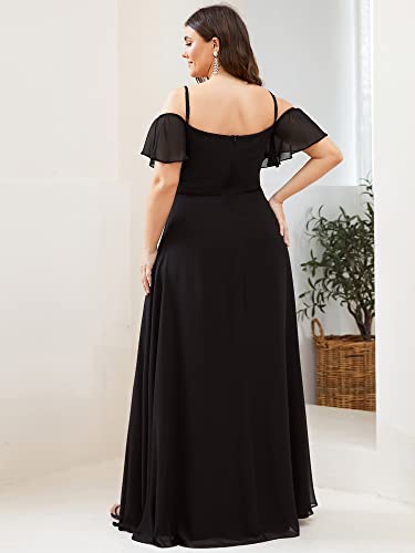 Ever-Pretty Plus Women's Off Shoulder Ruffles Sleeves Side Slit Chiffon Plus Size Bridesmaid Dresses 00237-DA2