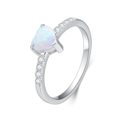 1 Carat 925 Sterling Silver Opal Ring for Women Heart Shape Opal Engagement Ring October Birthstone Opal Ring Promise Ring for Her