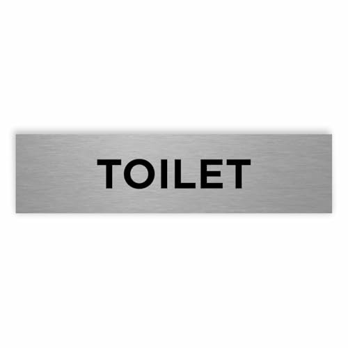 Slimline Aluminium Toilet Door Sign from ViroDisplay - Rigid Brushed Silver 0.5mm - 200 x 50mm - Durable Printed Surface - Self-Adhesive Fixing