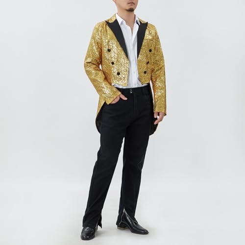 Mens Sequin Tailcoat Swallowtail Suit Jacket Shiny Sparkly Long Sleeve Slim Party Disco Wedding Tuxedo4