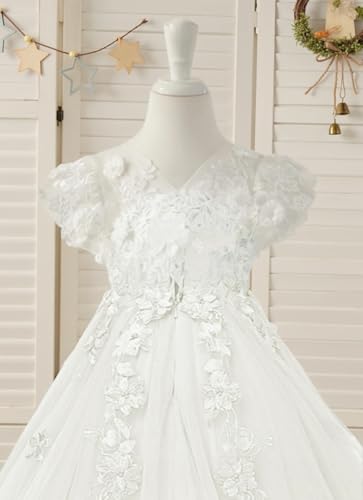 Flower Girl Dresses for Wedding Lace Girls Pageant Dress Tulle First Communion Ball Gown with Sleeves3