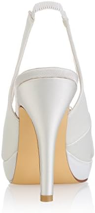 Emily Bridal 521-67 Women's Wedding Shoes Peep Toe 3.94 Inches Stiletto Heel Lace Satin Planform Pumps with Imitation Pearl Rhinestone Chain Bridal Shoes (EU36/5.5 B(M) US, Ivory) | Image 3