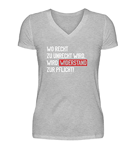 T-shirt à col en V pour femme gris en taille S avec citation engagée