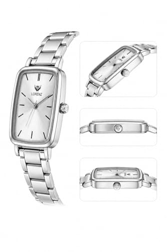 Image of LORENZ Women's Wrist Watch | Elegant Rectangular Silver Dial | Stainless Steel Strap | Slim Stylish Casual Formal Watch | Quartz Analog Watch for Women & Girls