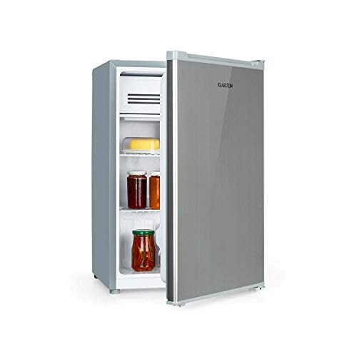 KLARSTEIN Delaware - Réfrigérateur compact, Capacité: 76 L, Congélateur: 4L, 2 niveaux de rangement, Range-boissons, Econome, Thermostat à 5 niveaux, Pieds réglables - Argent