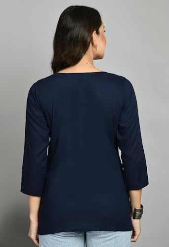 Image of QAZMI Women's Cotton,Rayon Embroidered Regular Tunic Shirt