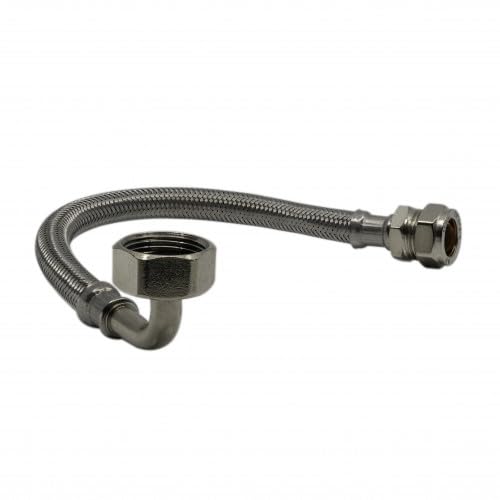 Ukdeals Direct Matt Chrome Flexi Tap Connector 22Mm X 3/4" Bsp Bent Easy Connect 300Mm Long Flexible Hose Pipe For Bath, Heating Expanssion Vessel Tank