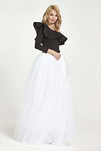 FOLOBE Women's 1950 Vintage Puffy Tutu Skirts Bridesmaid 5 Layers Petticoat Slip White - Thumbnail 2