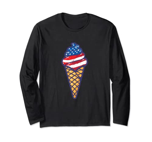 Cute USA Ice Cream Cone for 4th of July Patriotic American Long Sleeve T-Shirt