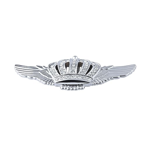 Image of Blingbling 3D Car Decal Sticker - Flying Crown Emblem, Personalized Crystal Crown Decal, Shiny Metal Finish, Compatible with Vehicle (Silver)