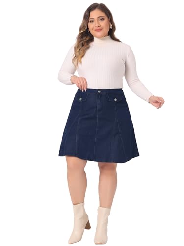 Agnes Orinda Plus Size Denim Skirt for Women Casual A-line Jean Buttons Decor Faux Pockets Mini Skirts3