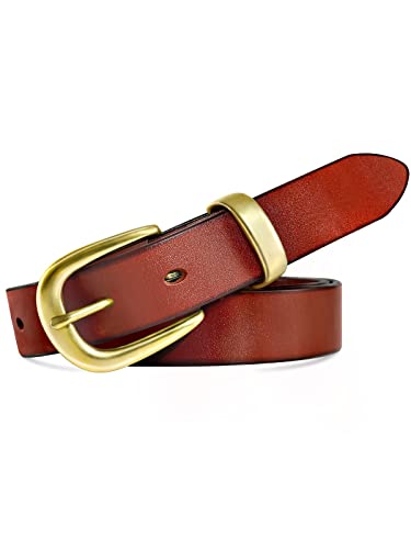 Ocminde Belts For Women Genuine Leather Belts For Pants In Brass Buckle 1.1 Inch Brown Western Cowgirl Belts For Jeans Full Grain Leather Belts(Cognac,M) #TOP1