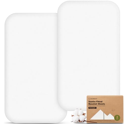 Image of 2pk Organic Bassinet Sheets, Compatible with Baby Delight (Soft White) | 100% Cotton Bassinet Sheets for Boys, Girls, 32 x 21 Rectangle Baby Bassinet Mattress Sheets, Soft Breathable Bedside Cover