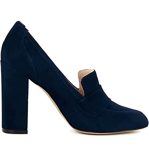 Image of MOOMMO Women Chunky Block Heel Pumps Round Closed Toe Slip On Oxford Loafers Shoes High Heels Snakeskin Work Pump Suede Loafer for Office Ladies Classic Formal Business Professional 4-13 M US