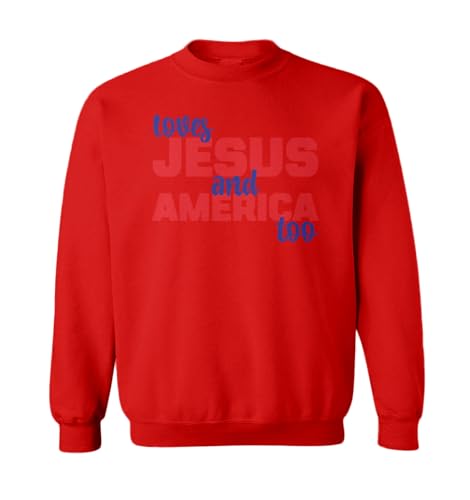 She Loves Jesus & America Too - USA Song Toddler Fleece Crewneck Sweater