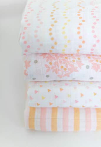 Image of SwaddleDesigns Cotton Muslin Swaddle Blankets, Set of 4, Receiving Blankets for Baby Boys & Girls, Best Shower Gift, 46x46 inches, Pink Floral & Stripes