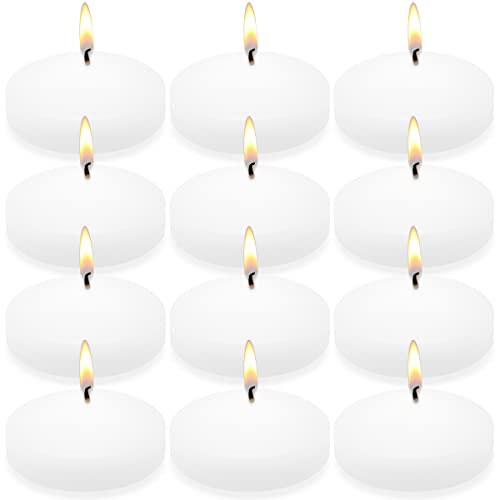 COSIKO 10 Hour White Floating Candles Large 3" Unscented Dripless Water Wax Pool Candles for Vases, Centerpieces at Wedding, Party, Holiday, Set of 12