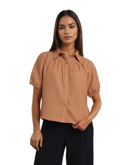 T-shirt texturé marron clair pour femme au relief unique et moderne Style Quotient