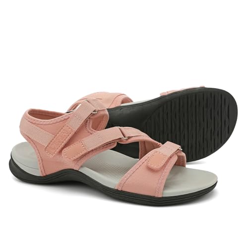 Image of UBFEN Womens Hiking Water Sport Sandals with Arch Support | 3 Adjustable Straps, Cushioned Footbed, Non-Slip, Comfortable Walking for Athletic Outdoor Summer Beach