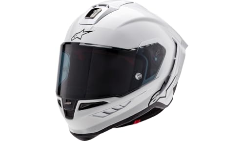 Alpinestars Supertech R10 Solid Helmet, Carbon Shell, CE-Certified, Advanced Ventilation & Fit, 2XL, White Glossy/Black Mattee