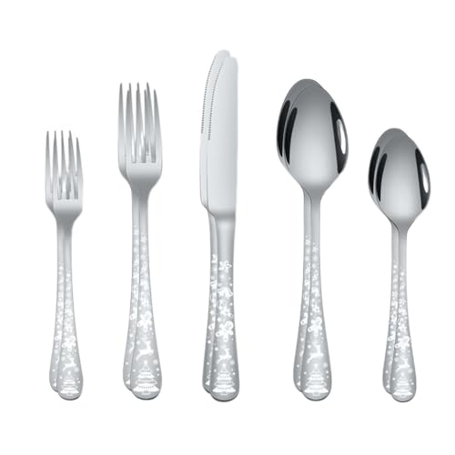 Image of Flatware Silverware Spoon Set, Tableware Suitable Shiny Silver Metal Cutlery, Stainless Steel Square Handle Include Knife Fork Spoons, Cutlery Steak Knife (10 Pieces, Color : Silver)