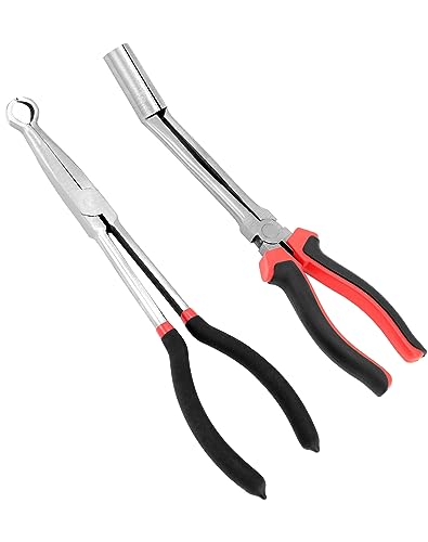 QWORK Spark Plug Boot Removal Pliers Set Long Reach and Non-Slip Grip for Gasoline Engine Maintenance