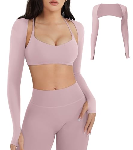 Image of YEOREO Women Crop Top Long Sleeve Bolero Open Front Workout Cropped Shirts Sports Shrug