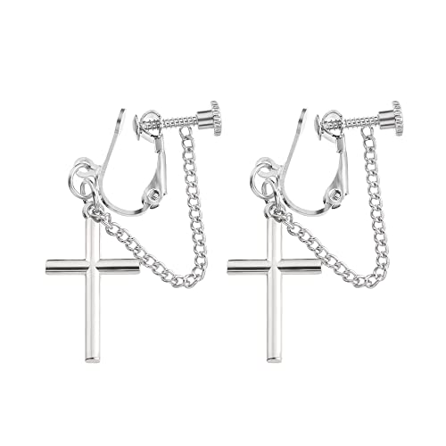 Yilad Mujer Personalidad Guapo Oído Oscuro Clip No Pierced Cruz Cadena Pendientes Bungee Cover