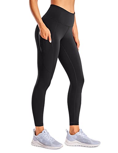 Women's Naked Feeling Workout Leggings 25 Inches - High Waisted Yoga Pants with Side Pockets Athletic Running Tights