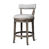 Maven Lane Alexander Counter Stool 26 Inches – Swivel Stool with Footrest – Grey Solid Wood and Grey Fabric Upholstery – Perfect for Kitchen Island and Counter
