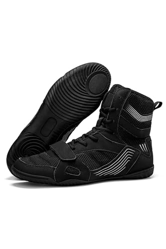 Kervaky Men's Wrestling Shoes Men's Boxing Shoes Training Shoes Lightweight and Breathable Weightlifting Shoes Fitness Shoes-Black-39