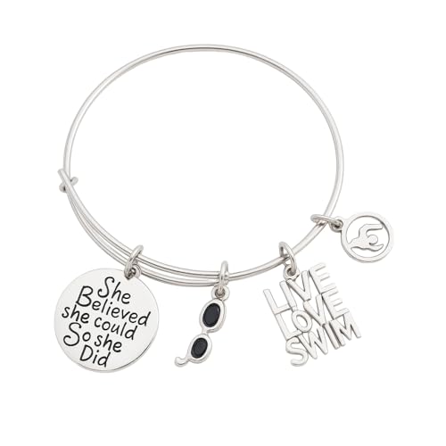 Infinity Collection Swimmer Gifts, Swimming Bracelet- Swim Charm Bangle Bracelet- She Believed She Could Jewelry - Gift For Swimmers, Swim Team (She Did)