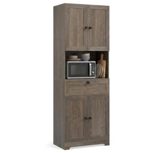 Image of COSTWAY 171.5cm Tall Kitchen Cupboard, 4-Door Pantry Storage Cabinet