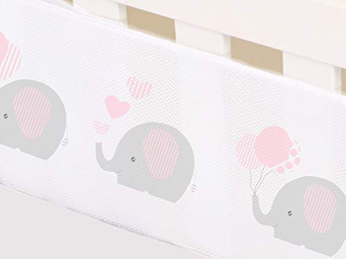 Protetor de Berço Tela Respirável para Grade 2 lados (ELEFANTE ROSA)