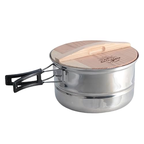 Olla de vapor de acero inoxidable – Cazuela apilable, Olla de vapor multicapa con tapa de madera, Olla de vapor de acampada, olla de vapor de alta calidad, cocina de vapor multicapa